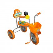 Велосипед трехколесный Чижик оранжевый без ручки с клаксоном металлические колеса