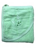 Полотенце уголок для новорожденных 85*85 зеленый Кошка арт.Г09-07