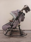 Санки-коляска Galaxy Glory Gloss пудровый с меховой отделкой