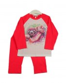 Пижама детская интерлок рост 86-92, красный с принтом, арт 1110-11