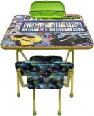 Комплект детской мебели с машинками желтый (стол с пеналом, мягкий стул)