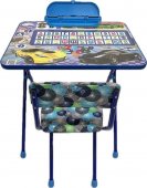 Комплект детской мебели с машинками синий (стол с пеналом, мягкий стул)