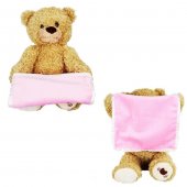 Интерактивный плюшевый мишка 1Toy играет в прятки, розовое одеяло арт.Т13783