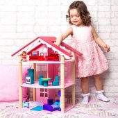 ПАРЕМО 3-этажный домик для куклы "Роза хутор" с мебелью 14 предметов Paremo