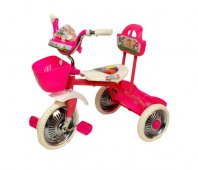 Велосипед трехколесный Чижик розовый без ручки со светом и звуком, металлические колеса