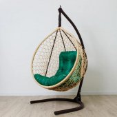 Кресло подвесное из искусственного ротанга Gentleman, бежевый (подушка трапеция №6 зеленый)
