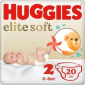 Подгузники Huggies для новорожденных Elite Soft 2 от 4 до 6кг 20 шт