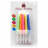Набор свечей для торта "Happy Birthday" с подставками 5 цветов 10 шт арт.К-30273