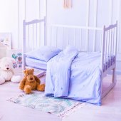Комплект постельного белья для новорожденных сатин Голубые сердечки, простынь на резинке