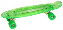 Скейтборд пластиковый, зеленый, прозрачная платформа со светом, широкие колеса PU без света
