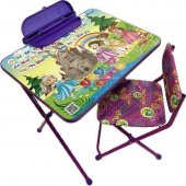 Комплект детской мебели Принцессы фиолетовый (стол с пеналом, стул мягкий)