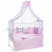 Комплект в кроватку универсальный Спящие совята 6 предметов розовый
